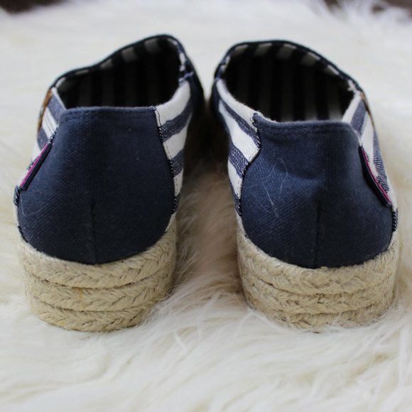 Rock & Candy Navy Blue Striped Espadrilles Woven Shoes - Picture 6 of 8